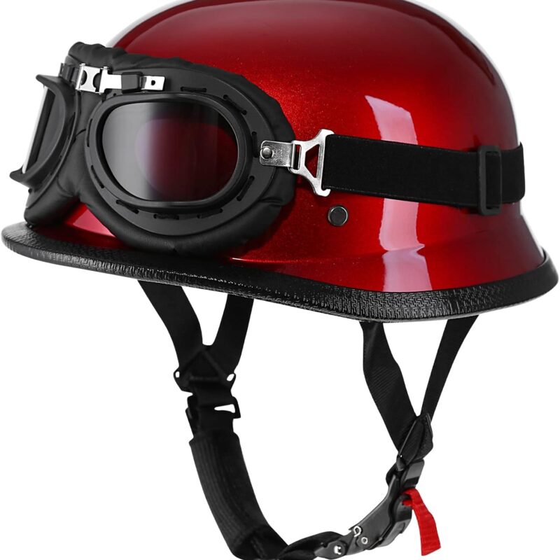 Helmet Half Shell German Motorcycle Helmet with Cycling Glasses - DOT Approved