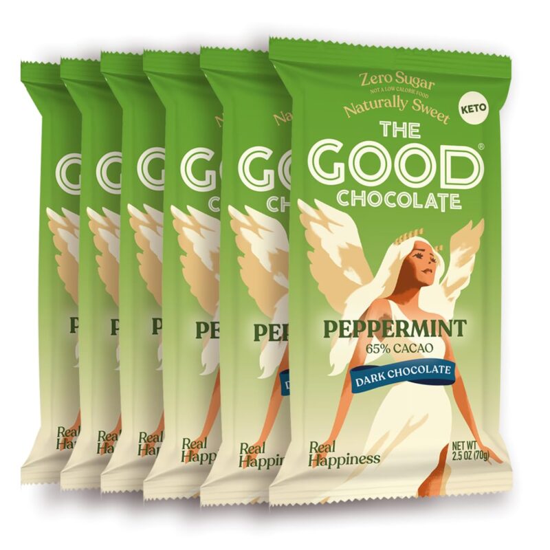 The Good Chocolate - Keto Mint Chocolate Bars, Zero Sugar, Lower Net Carb Snack, Lower Calorie, Vegan Chocolate Candy, 6 Bar Value Pack