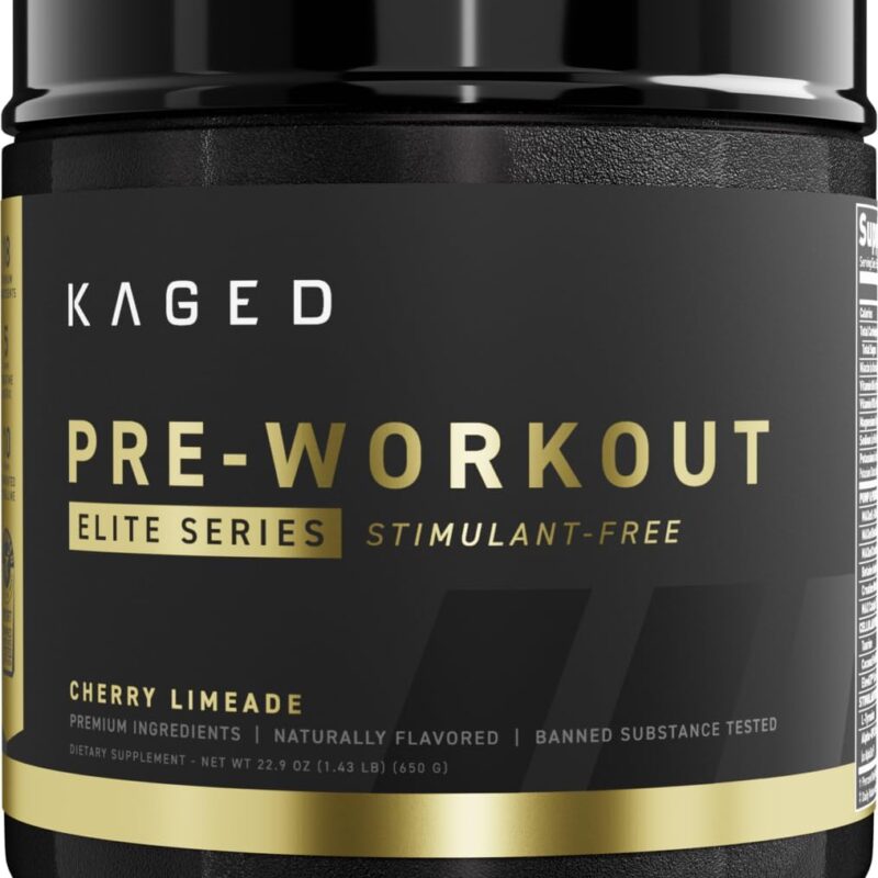 Kaged Pre Workout Powder Pre-Workout Elite Stim-Free for Men & Women, Power, Stamina, Focus, Pumps, L-Citrulline, Beta Alanine, Creatine, Caffeine-Free, Cherry Limeade, 20 Servings
