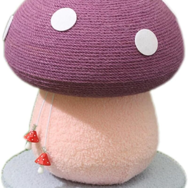 13.4" cat Scratching Post with sisal Rope Ball, Mushroom Scratcher for cat (Purple)