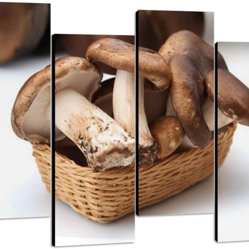 Canvas Wall Art Shiitake mushroom white Photo Prints Realism Stretched & Framed Artworks Modern Wall Decor for Living Room Bedroom Office