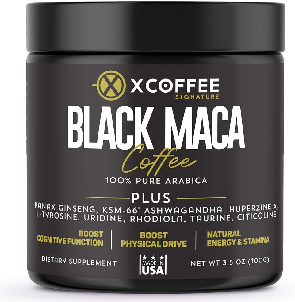 618Xq3FuDL._AC_SL1000_.jpg Instant Black Maca Coffee for Men and Women – Maca Coffee Powder - Instant Coffee Blend with Maca Root, Ashwagandha, Ginseng, Huperzine A, Rhodiola, Taurine, Uridine, Citicoline & L-Tyrosine