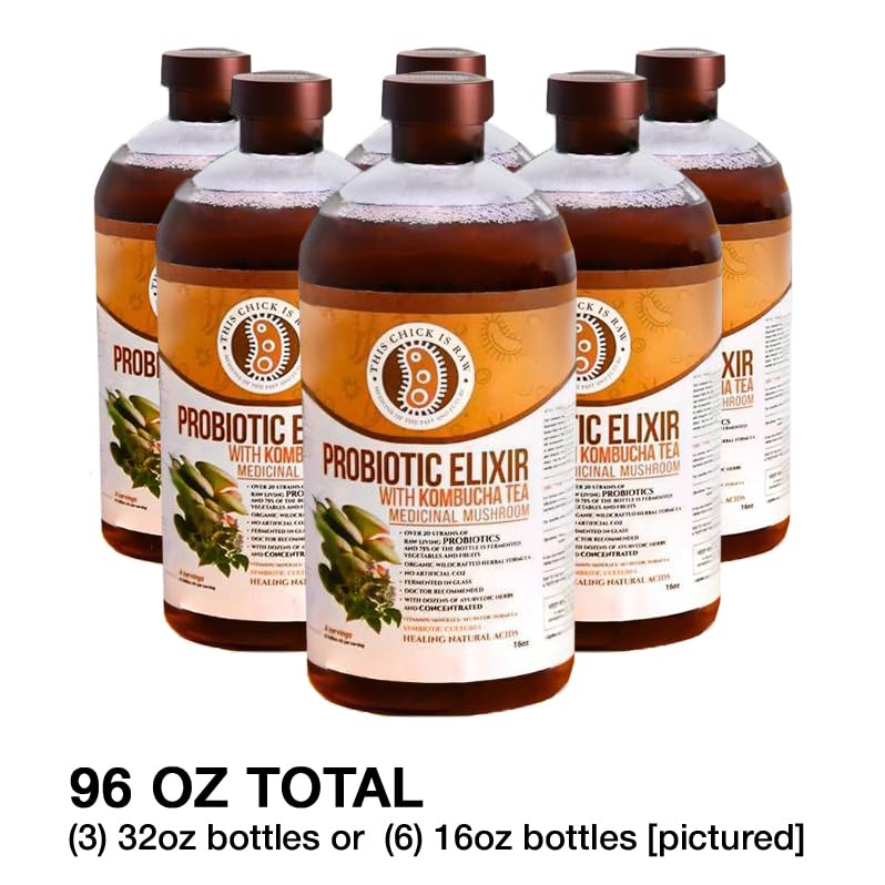 61AdcxbqpuL.jpg Probiotic Mushroom Elixir – Kombucha Tea with Reishi, Chaga, Lion’s Mane & Cordyceps | Gut Health, Immune & Digestion Support | by This Chick Is Raw (Half Case) - Image 2