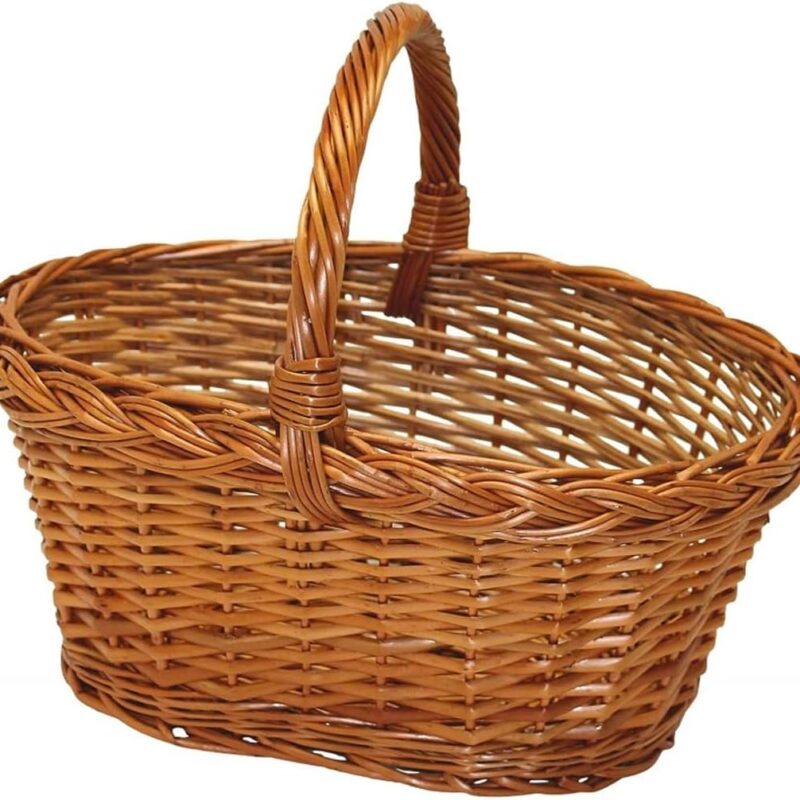 Oval Wicker Basket with Handle for Mushroom and Fruit Harvesting, FSC Certified, 39 x 29 x 30 cm, Lightweight and Durable