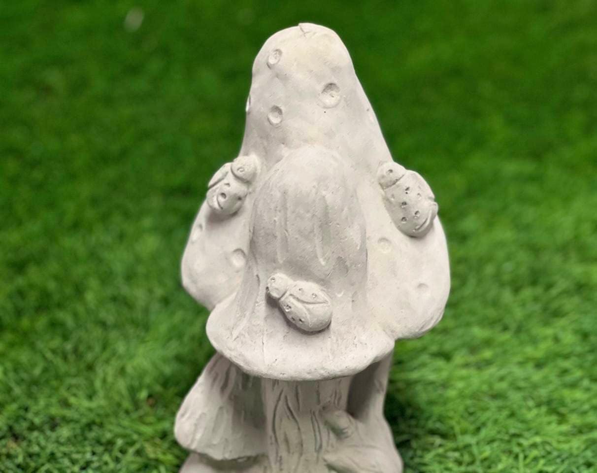 61E83KkF8GL._AC_SL1212_.jpg Concrete Forest Mushrooms Figurine Detailed Toadstool Trio Ladybugs Statue Creative Garden or Backyard Decoration - Image 3