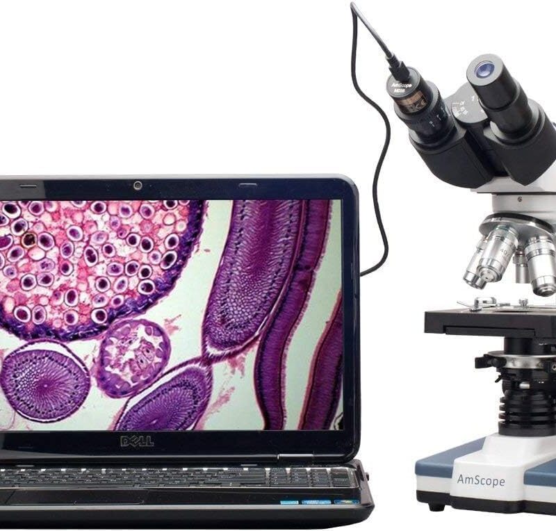 AmScope B120 Series Student & Professional LED Binocular Compound Microscope - 40X-2500X Magnification - Includes 1MP USB Camera & Siedentopf Head