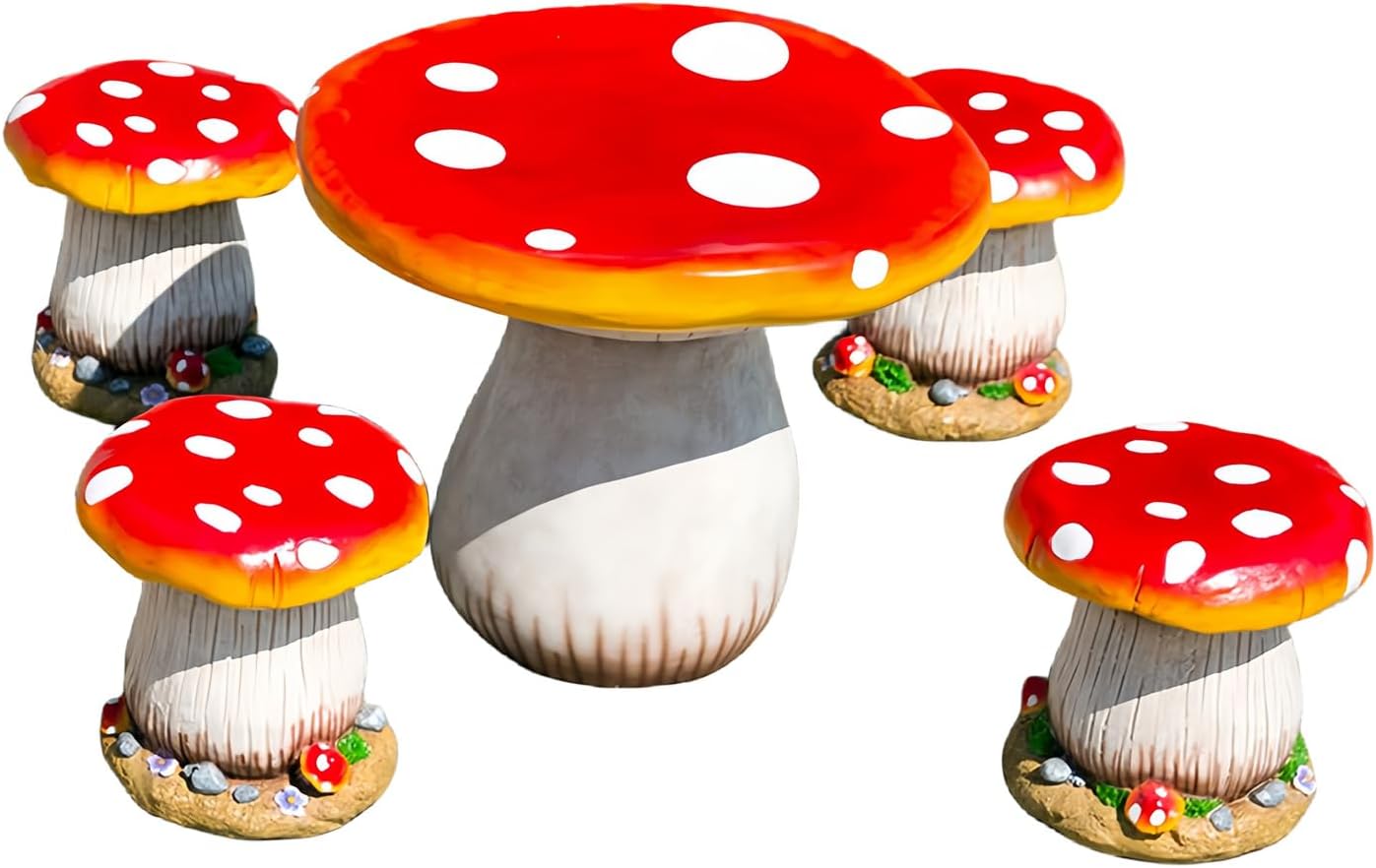 61EmvLN0OPL._AC_SL1500_.jpg Outdoor Garden Mushroom Table Stool Statues, Resin Creative Landscape Sculpture Decoration, Yard Lawn Pond Ornament (Red, Mushroom Table & 4 Stool)