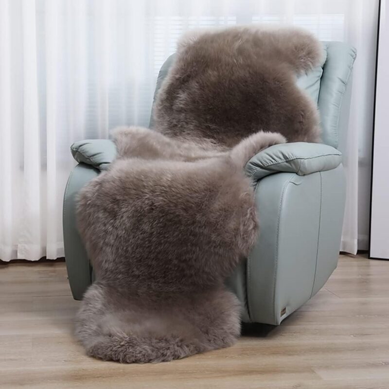 HUAHOO Premium Genuine Sheepskin Rug Camel Real Australia Sheepskin Natural Lambskin Fur Area Rug Seat Covers for Kids Bedroom Sofa Chair Cover Pets Dogs Mat Double Pelt/2' x 6' Mushroom