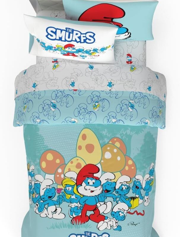 Franco The Smurfs Kids Bedding Super Soft Cozy Reversible Comforter and Sheet Set, 4 Piece Twin Size, (Officially Licensed Product)
