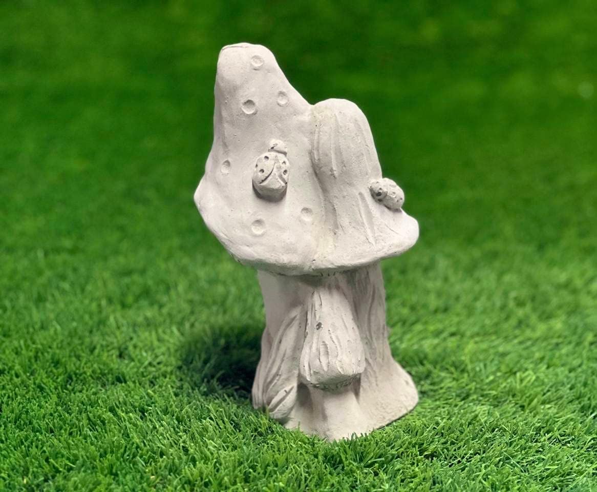 61K4juXOcXL._AC_SL1166_.jpg Concrete Forest Mushrooms Figurine Detailed Toadstool Trio Ladybugs Statue Creative Garden or Backyard Decoration - Image 6
