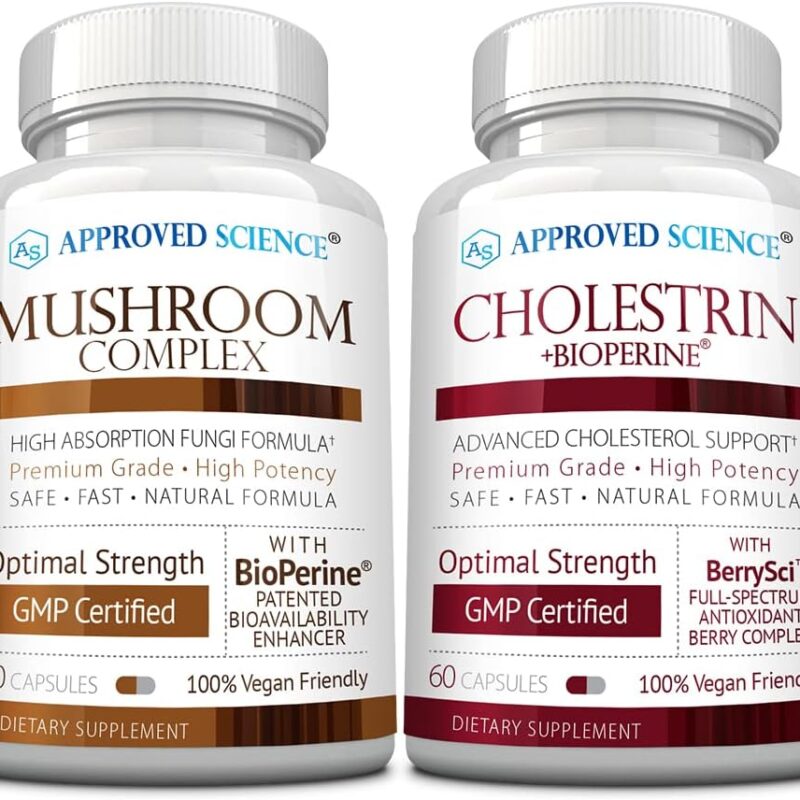 Approved Science Mushroom Complex and Cholestrin Duo Bundle - Optimal Wellness - 120 Capsules - One Month Supply - Vegan