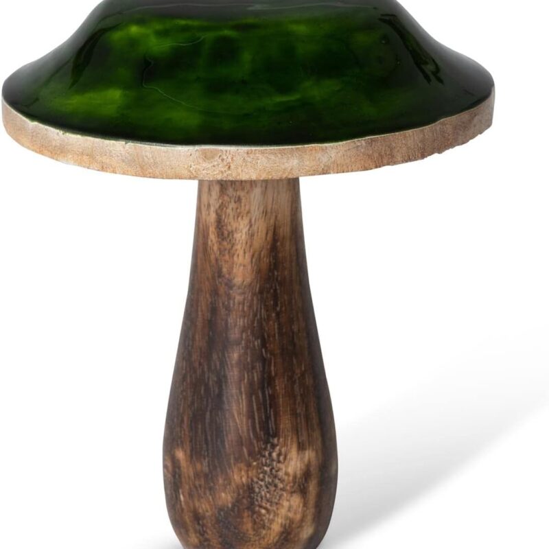 61Lc-01U0DL._AC_SL1500_.jpg Park Hill Collection Forest Green Lacquered Wooden Mushroom XAB20322