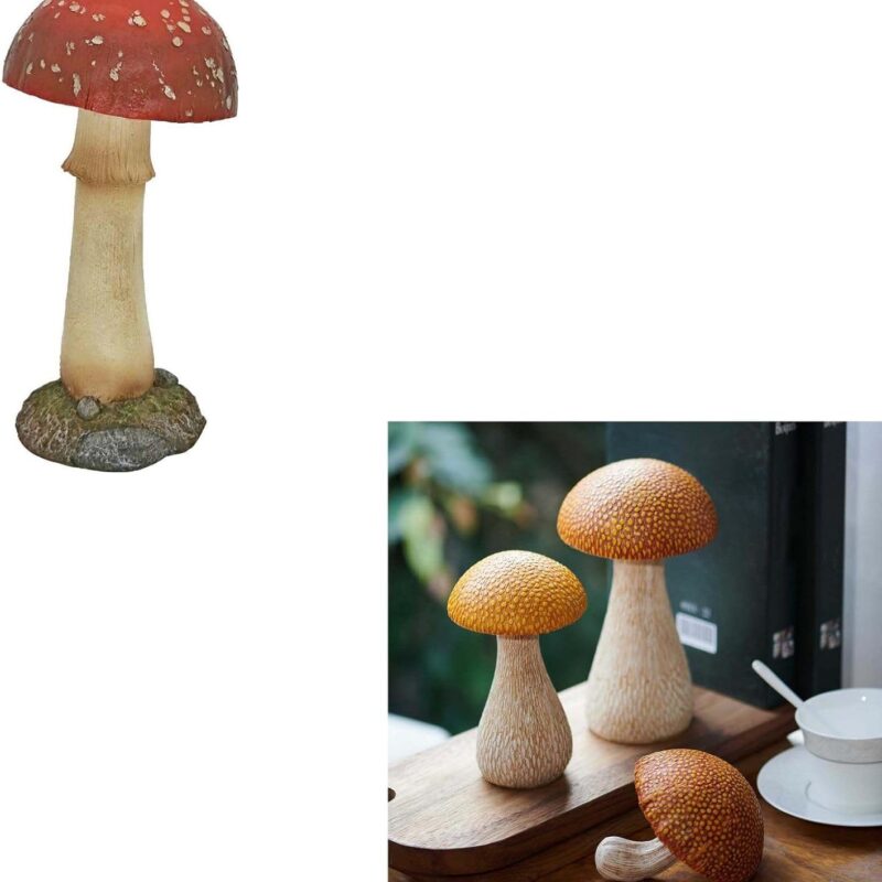 Garden Statue Mushroom Decoration Patio Decor（11.8”red）+Mushroom Cottagecore Room Decor