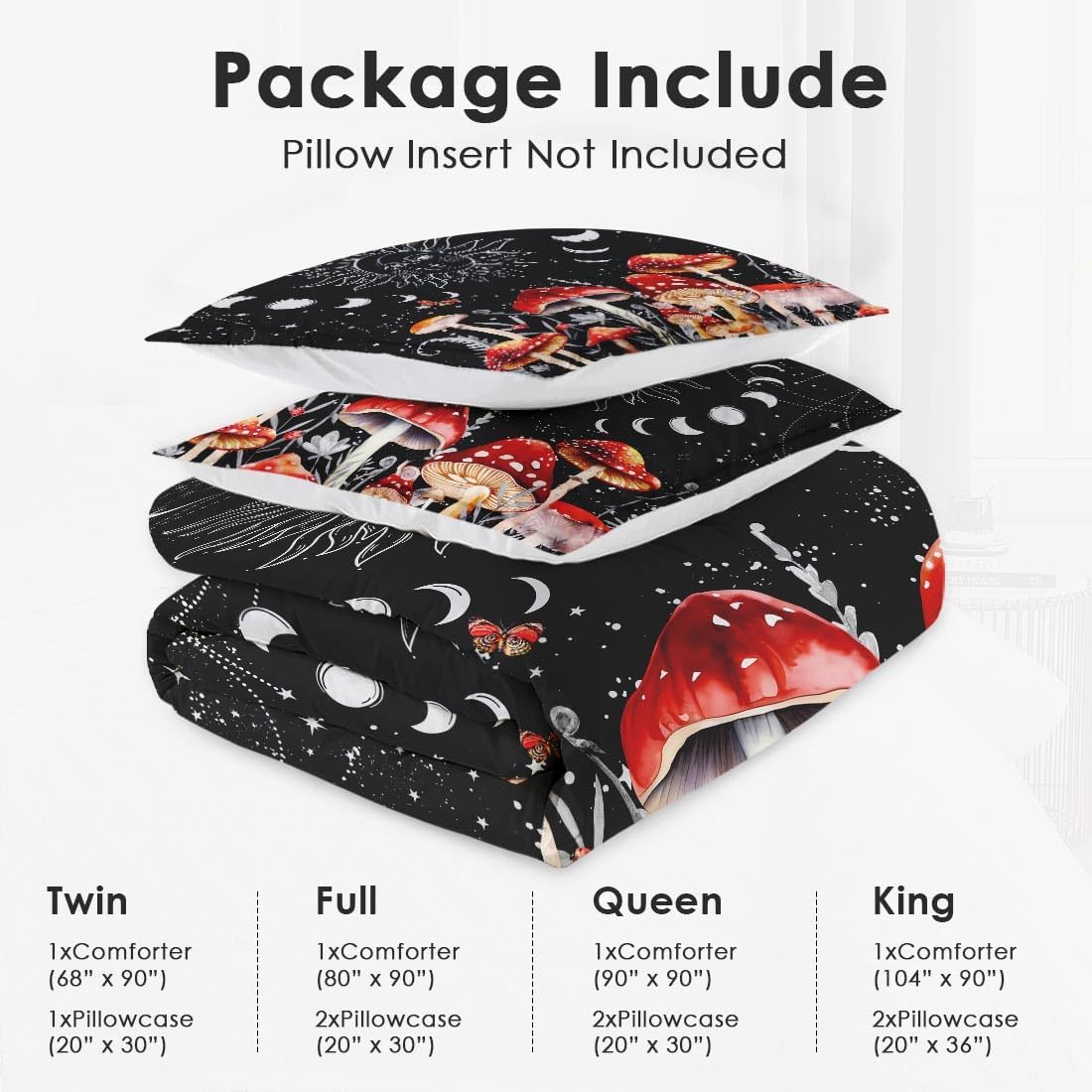 61OQ9V9lkxL._AC_SL1100_.jpg Full Size Comforter Set with 2 Pillowcases, Sun Moon Boho Mushroom 3 Pcs Bedding for Kids and Adults, Astrology Tarot Witch Soft Comforter Set for Bedroom Bed Decor - Image 6