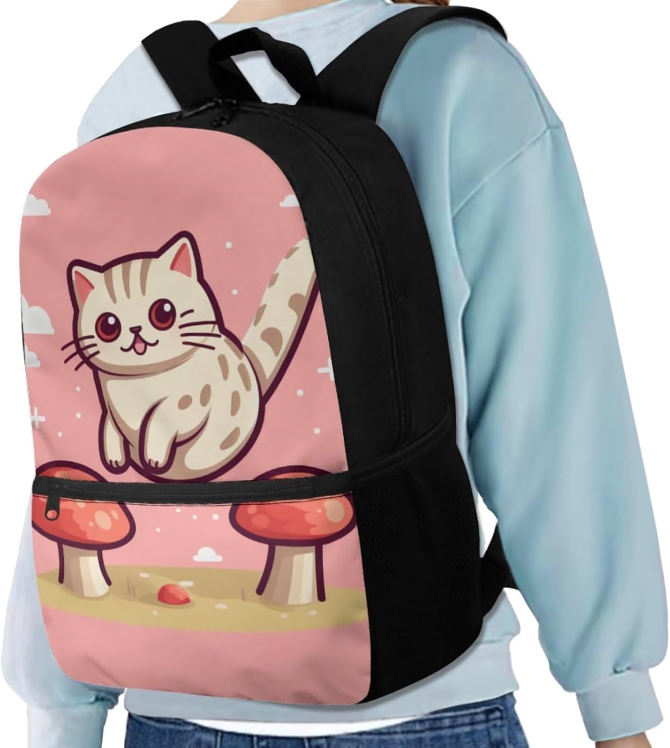 61OWoDuwt4L._AC_SL1500_.jpg Cute Cat Mushroom Backpack for Girls Bookbags for Teens Kid Elementary Middle High Student, Lightweight School Bag Shoulder bag with Lunch Bag Pencil Case Water Bottle Sleeve - Image 2