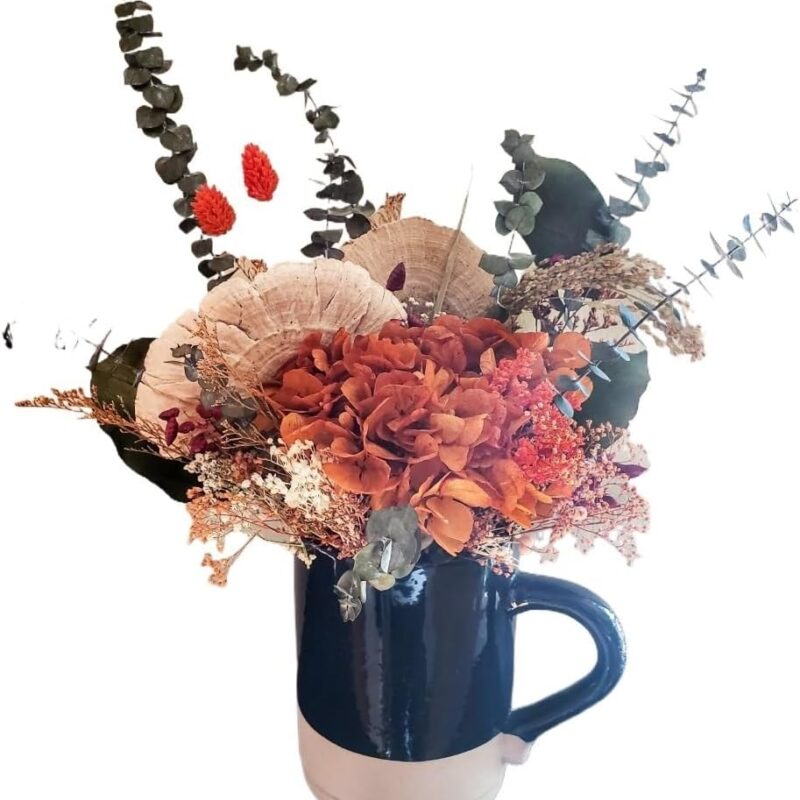 Orchid Christmas Centerpiece,Winter and Holiday Fl Dried Flowers Fall Bouquet made out of preserved Hydrangeas, Eucalyptus and Mushrooms for Pitcher Bouquet Jug Vase Filler Beautiful and durable artif