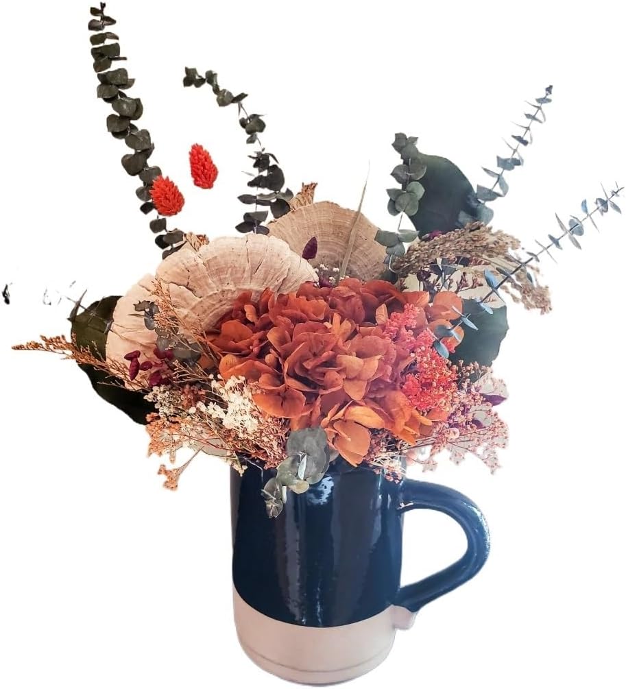 61PAeRhbTjL._AC_SL1280_.jpg Orchid Christmas Centerpiece,Winter and Holiday Fl Dried Flowers Fall Bouquet made out of preserved Hydrangeas, Eucalyptus and Mushrooms for Pitcher Bouquet Jug Vase Filler Beautiful and durable artif