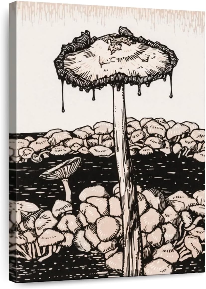 61R9zmVeqfL._AC_SL1200_.jpg Elephant Stock - Dripping Mushroom Wall Art - Vertical Canvas Wall Art - Dining Room Wall Decor - Printmaking Mushroom Canvas Art - Beige And Black Decor by Julie de Graag - 16" x 24"