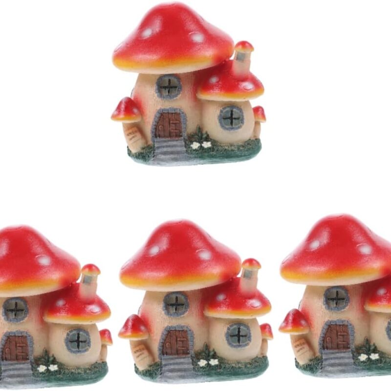 Happyyami 4pcs Bonsai Mushroom Sculpture Mushroom Model Garden Mushroom Statue Plant Pots Figurine Outdoor Ornament Desktop Decor Micro Lawn Decor Garden Ornament Resin Miniature Little Doll