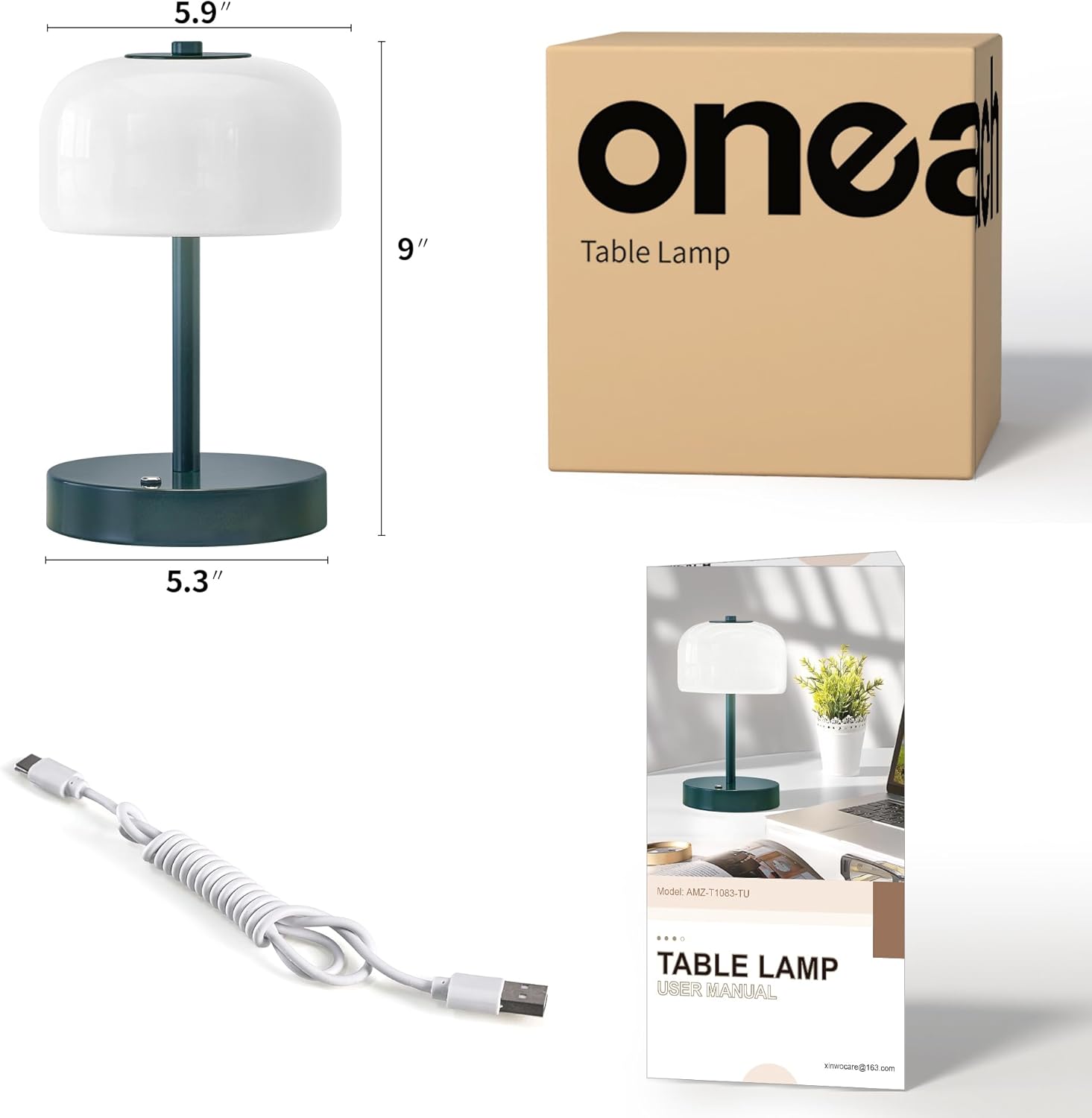 61U3I7D9nVL._AC_SL1500_.jpg Oneach Portable Cordless Table Lamp, Rechargeable Battery Powered Lamp with Opal Glass Shade, 3-Way Dimmable LED Touch Mushroom Table Lamp for Bedroom, Bedside, Living Room, Dining Room, Patio, Blue - Image 9