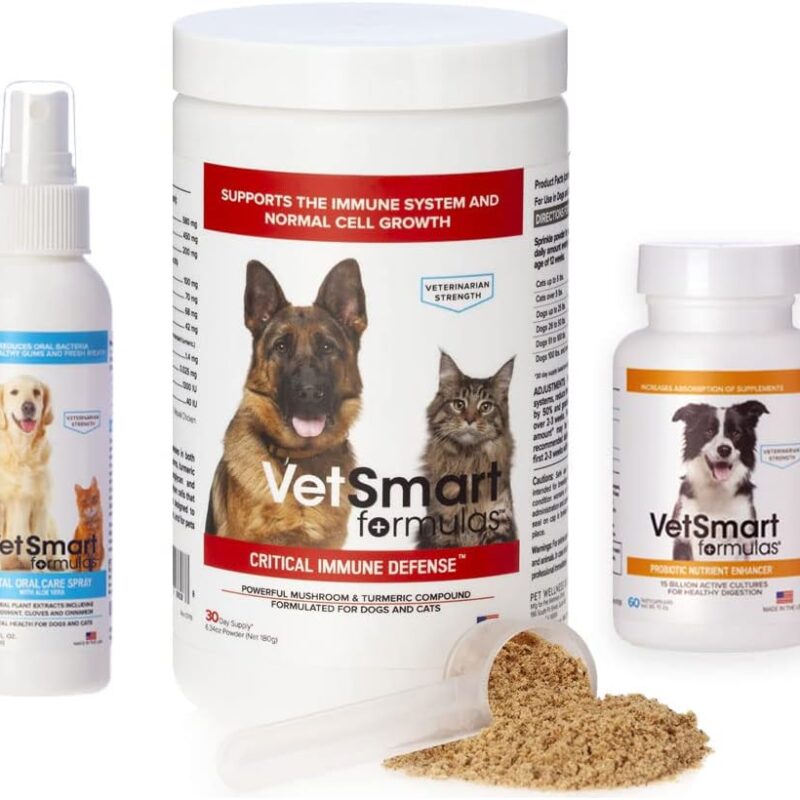 VetSmart Formulas Turkey Tail Mushroom for Dogs Immune Support Bundled with Probiotics and Dog Breath Freshener Oral Care Spray