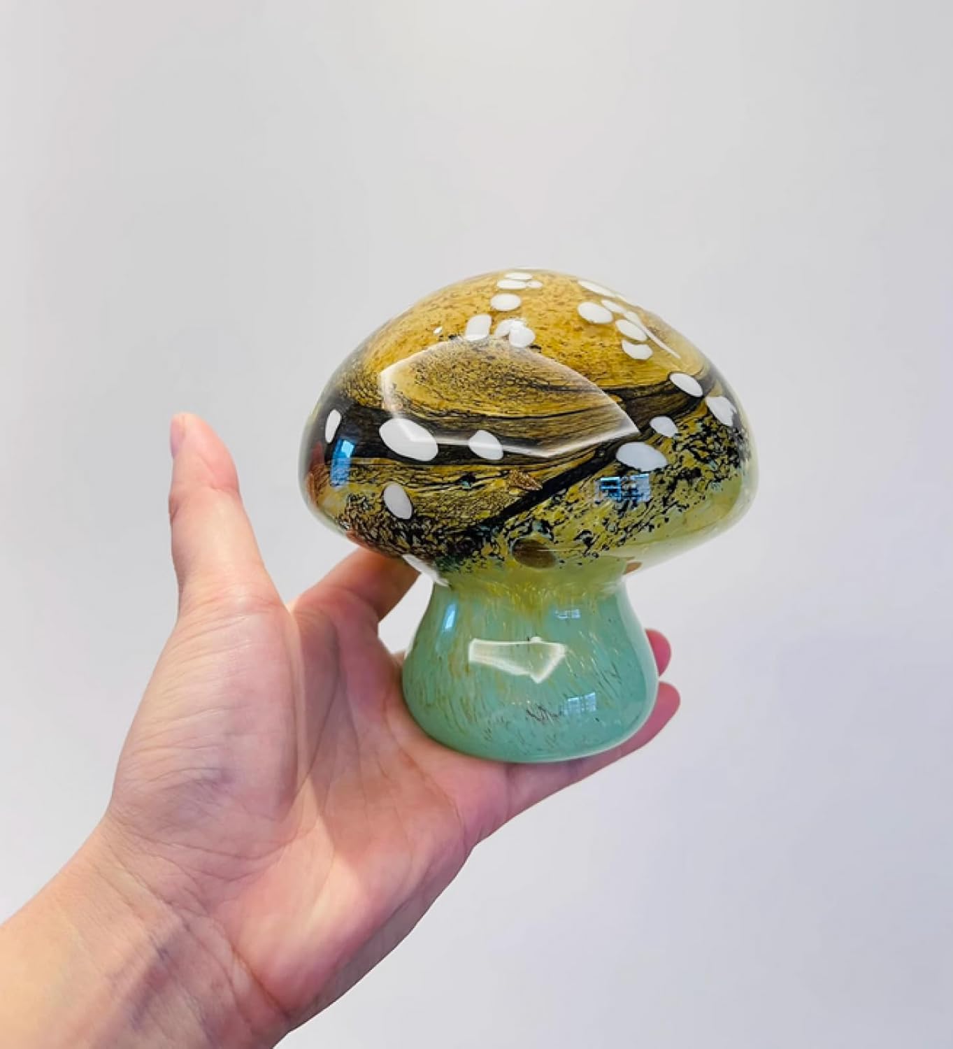 61Ukob9aBiL._AC_SL1500_.jpg Handmade Glass Mushroom Figurine Blown Glass Coloured Glaze Paperweights Birthday Gift Table Ornaments Home Decor
