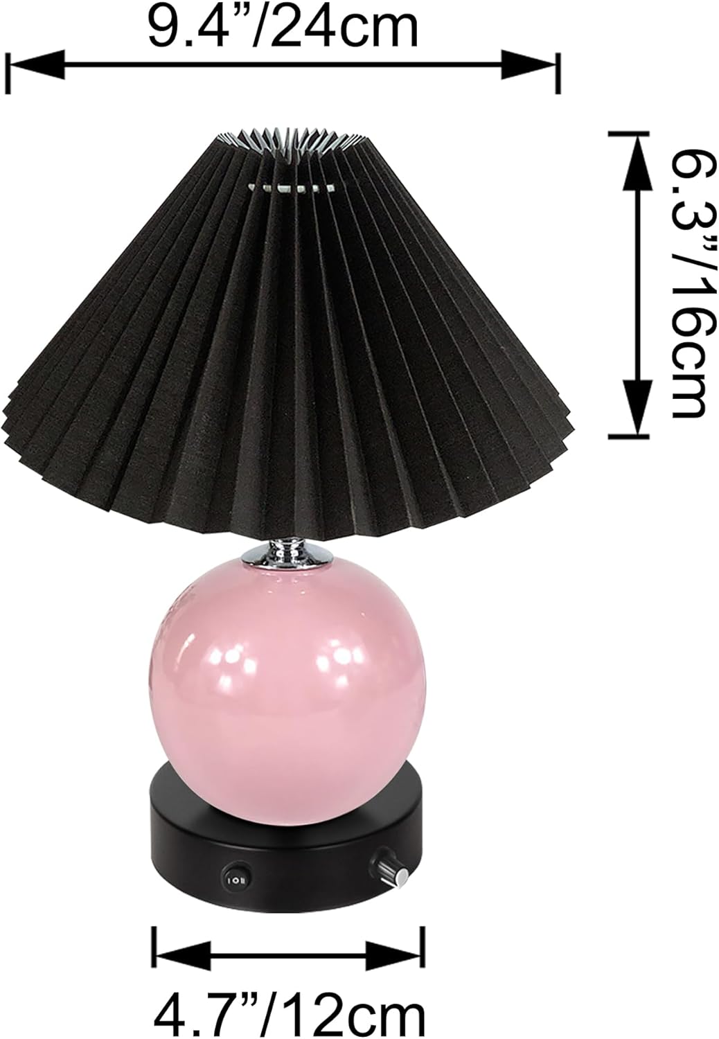 61VySYjJ5OL._AC_SL1500_.jpg Candypink Hand-Made Clay Pot Table Lamp Cordless Battery Operated by Remote Control, Dimmable Wireless Mushroom Black Classic Pleated Lampshade for Bedroom, Console, End Table - Image 2