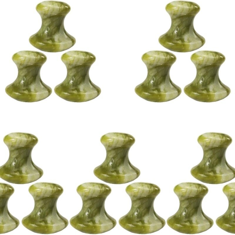 3 Pcs Mushroom Jade Massage Stones - Face and Body Gua Sha Tools for Skin Care Routine, Portable and Authentic Jade Massagers for Tension Relief and Relaxation, 1.57 * 7.08 * 1.41 Inches, Green