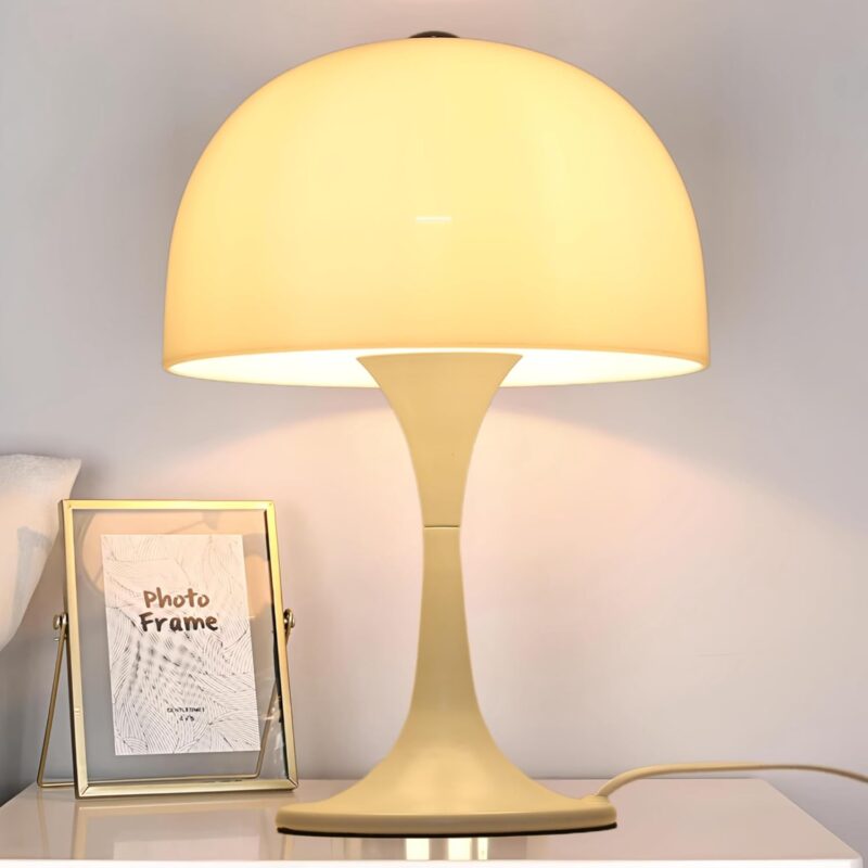 Modern Sleek Table Lamp for Bedroom, 3-Light LED End Table Lamp for Living Room, Office, Milky White Acrylic Shade Metal Mushroom Table Lamp for Bedside Night Light Desk, White Base