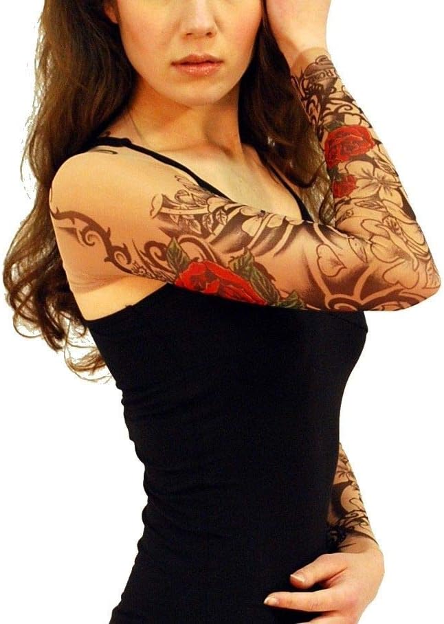 61ZKpqzJQpL._AC_SL1120_.jpg Wild Rose Ladies Tattoo Sleeve Shrug Connected Mesh Sleeves, Flamenco Red Rose - Image 5