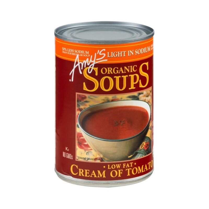 Amy’s Soup, Cream of Tomato Soup, Gluten Free, Light in Sodium and Low Fat, Made With Sun-Ripened Tomatoes, Canned Soup, 14.5 Oz (12 Pack)
