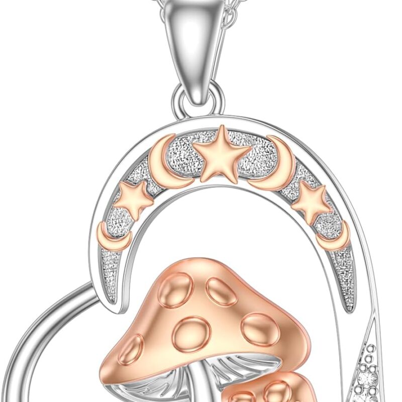 Diamond Mushroom Necklace for Women 925 Sterling Silver Heart Pendant Necklace Diamond Jewelry Gifts for Women