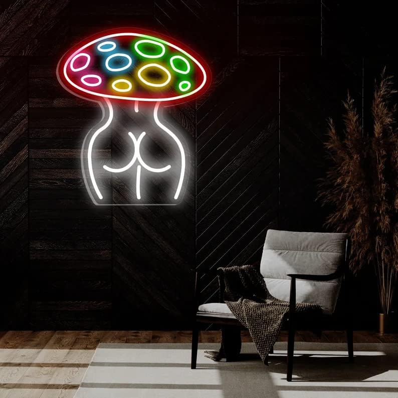 Queen Sense 27"x23" Mushroom Butt LED Sign Light Neon Signs Lights Wall Party Decor Flex Lamp Flex162