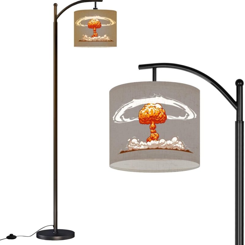 Comic Book Nuclear Explosion Design Page Hand Drawn Arc Floor Lamp with Remote Tall Standing Light Working with Adjust Head Dimmable LED Bulb Reading Light for Living Room Office