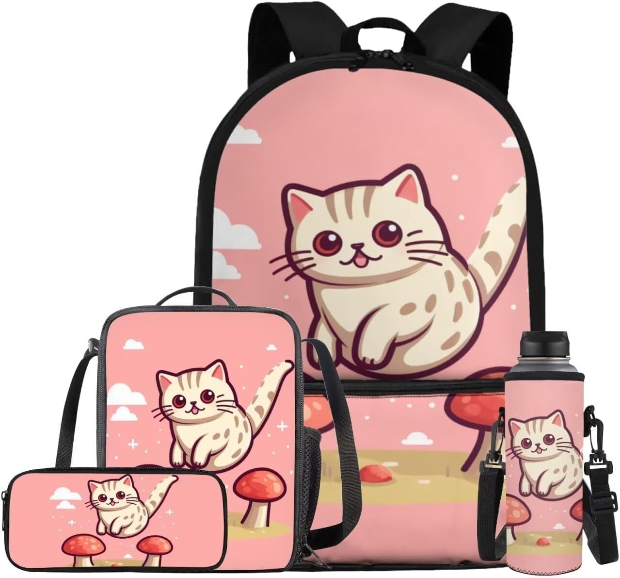 61iH3s2SHL._AC_SL1500_.jpg Cute Cat Mushroom Backpack for Girls Bookbags for Teens Kid Elementary Middle High Student, Lightweight School Bag Shoulder bag with Lunch Bag Pencil Case Water Bottle Sleeve