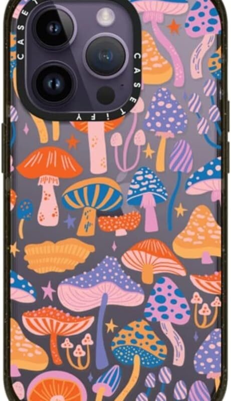 CASETiFY Impact iPhone 14 Pro Case [4X Military Grade Drop Tested / 8.2ft Drop Protection] - Magic Mushrooms - Glossy Black