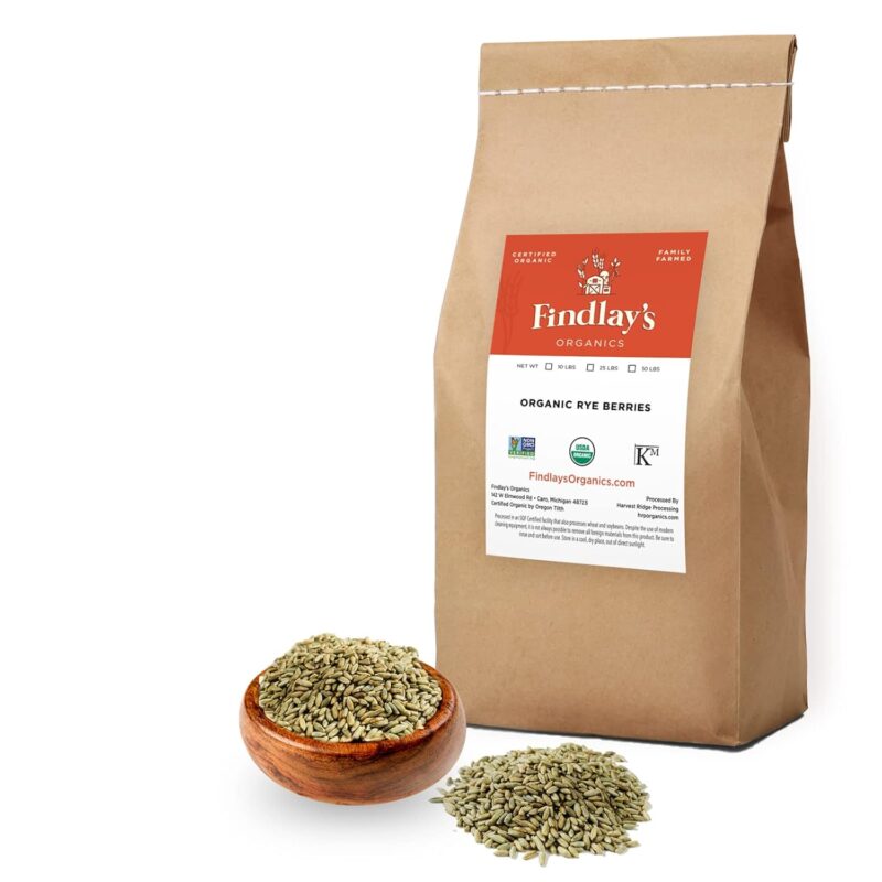 Rye Berries Organically Grown in Michigan, Farmer Direct, USDA Organic Certified, Non-GMO, 25 Lbs Total // Findlay's Organics