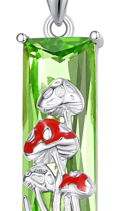 AENEAS Mushroom Necklace 925 Sterling Silver Green Crystal Mushroom Pendent Necklace Fancy Jewelry Gift for Her Mom Wife Christmas Gift