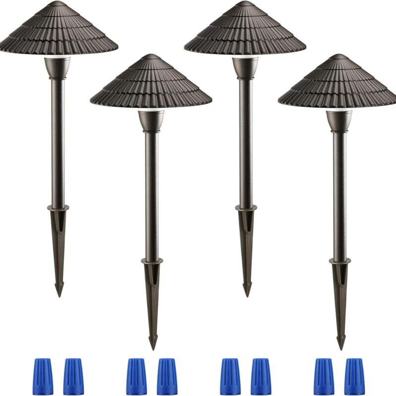 LEONLITE Low Voltage Landscape Lights, 3W 12V Pathway Lighting Wired, IP65 Waterproof Light for Yard Lawn, ETL Listed, Bronze Aluminum Housing, 3000K Warm White, Pack of 4