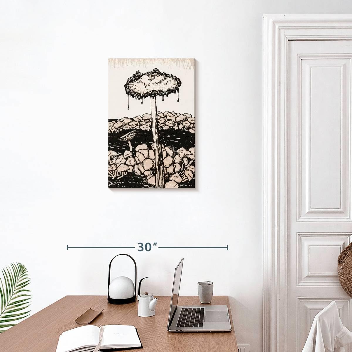 61mc9PxpwvL._AC_SL1200_.jpg Elephant Stock - Dripping Mushroom Wall Art - Vertical Canvas Wall Art - Dining Room Wall Decor - Printmaking Mushroom Canvas Art - Beige And Black Decor by Julie de Graag - 16" x 24" - Image 3