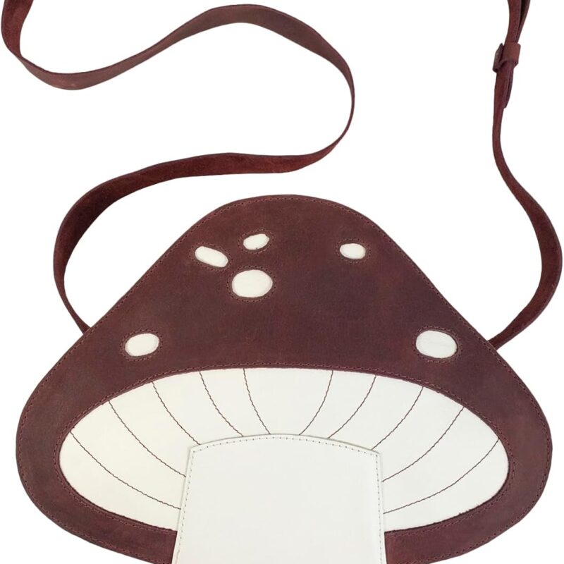 Mushroom-Shaped Shoulder Bag with Adjustable Strap, Crossbody Bag, Travel Bag, Messenger Bag, Full Grain Leather, Handmade, Sangria