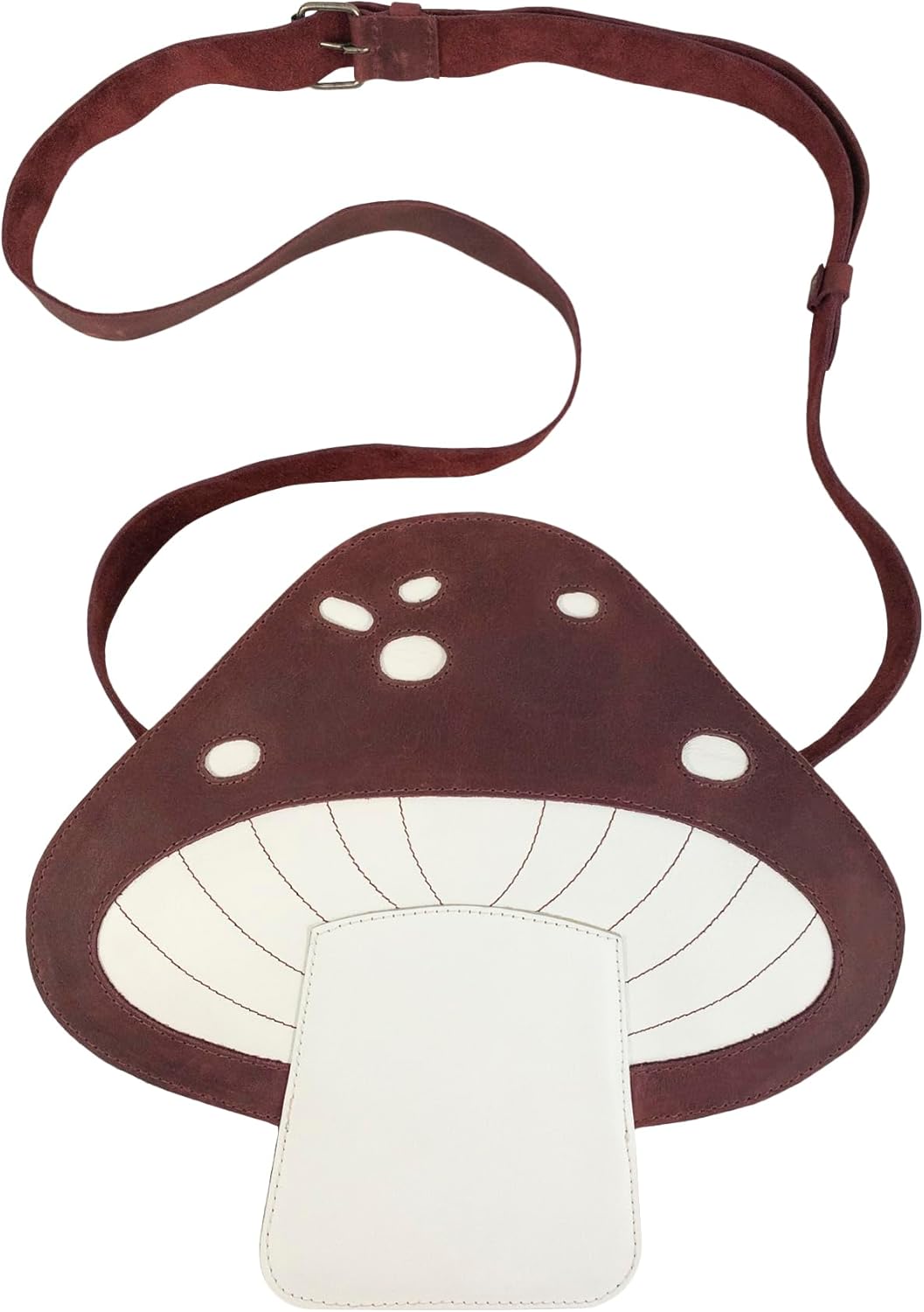 61mo8YTUML._AC_SL1500_.jpg Mushroom-Shaped Shoulder Bag with Adjustable Strap, Crossbody Bag, Travel Bag, Messenger Bag, Full Grain Leather, Handmade, Sangria