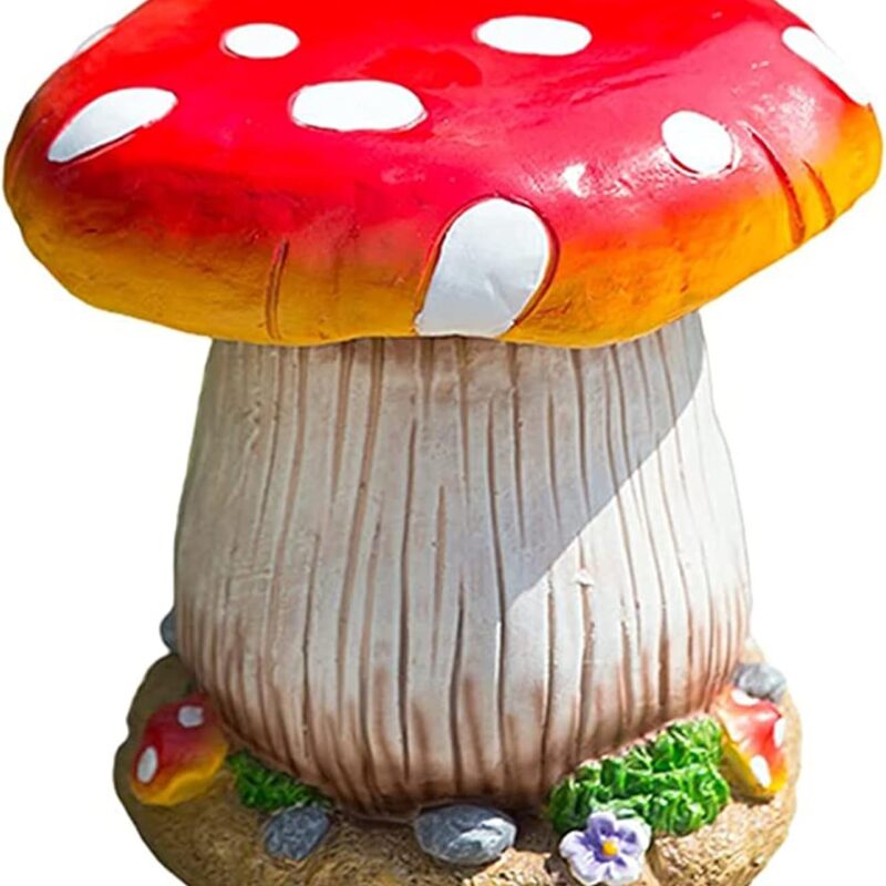 QQXX Outdoor Garden Mushroom Table Stool Statues,Resin Creative Landscape Sculpture Decoration,Courtyard Lawn Pond Ornament,Red,Stool