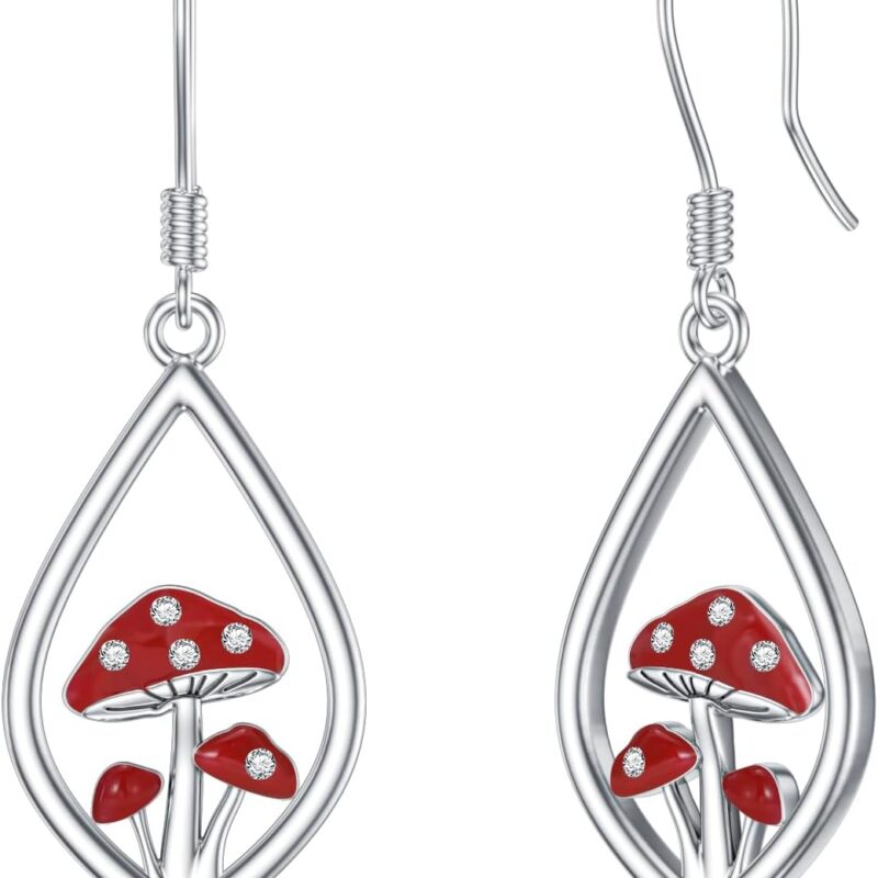 Diamond Mushroom Earrings 925 Sterling Silver Mushroom Teardrop Dangle Earrings Dainty Jewelry Gifts for Women Wife