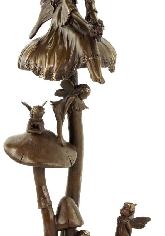 Kunst & Ambiente - Forest Elves on Mushrooms - Art Nouveau Sculpture by Milo - Height: 46.5 cm - Bronze Figurine on Marble Base - Fantasy Art Sculptures for Sale - 100% Bronze
