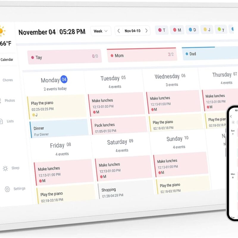 21.5 Inch Digital Calendar, Smart Electronic Calendar Planner & Chore Chart, IPS FHD 1920x1080 Wall Touch Screen Display for Family Schedules, Desk Stand Included, Wall Mountable - Share Photos/Videos
