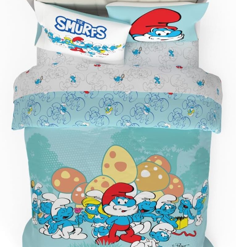 Franco The Smurfs Kids Bedding Super Soft Cozy Reversible Comforter and Sheet Set, 5 Piece Full Size, (Officially Licensed Product)