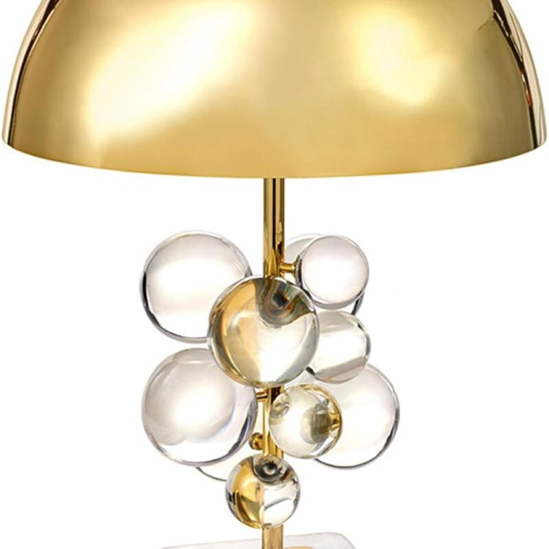 Modern Gold Table Lamps Mushroom Table Lamp,Crystal Ball Lamp Body and Metal Lampshade,Decor Classic Gold Bedside Lamp for Living Room, Bedroom, Study Room, 3000k (Transparent)