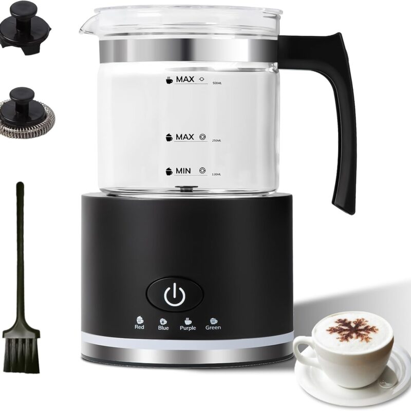 Electric Milk Frother, 4 in 1 Milk Frother and Steamer, Milk Steamer,16.9OZ/500ml Automatic Warm and Cold Foam Maker for Coffee,Latte, Cappuccino, Macchiato, Hot Chocolate, Dishwasher Safe (Black)