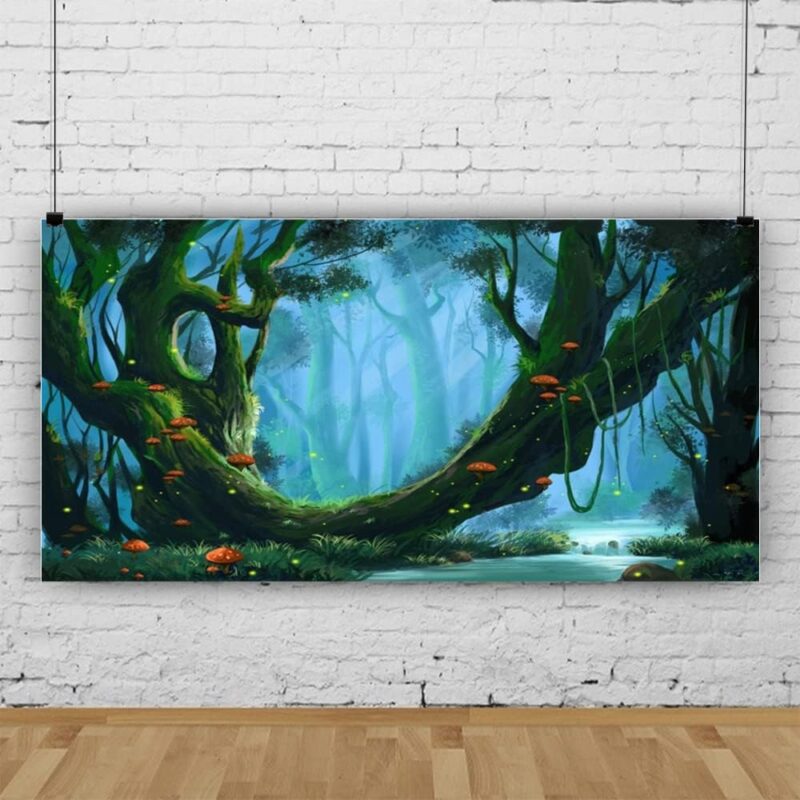 Yeele 20x10ft Fantasy Forest Backdrop for Photography Fairytale Forest Jungle Fairyland Firefly Mushroom Background for Baby Shower Kids Children Theme Birthday Party Decor Portrait Photo Studio Props